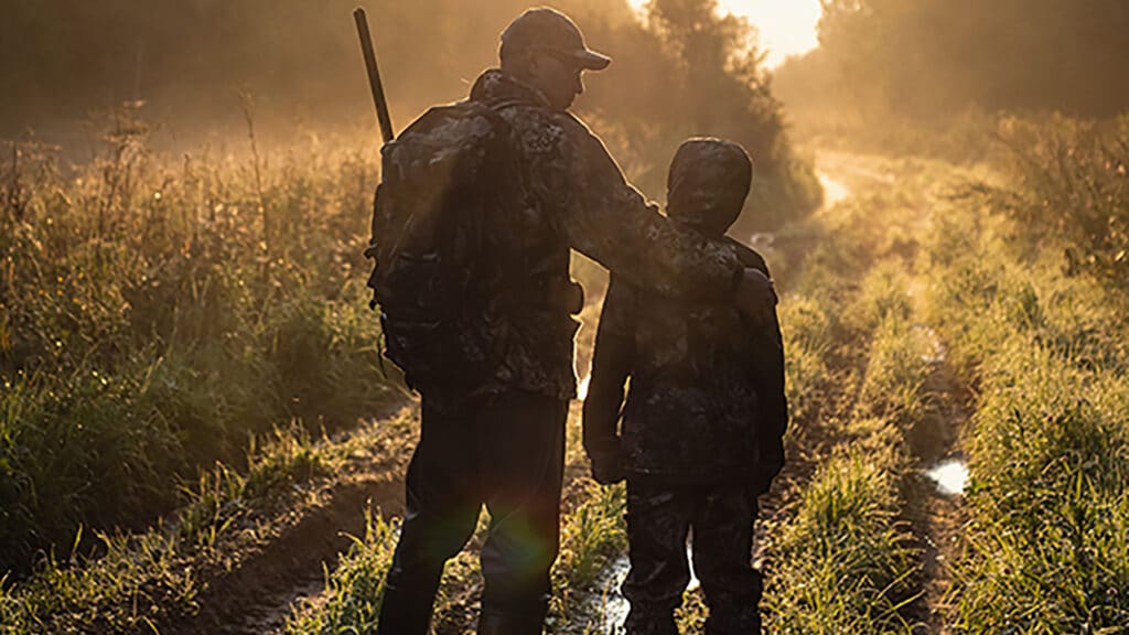 father and son at sunrise going on a HART hunt.