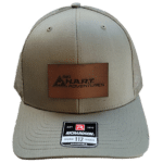 Tan hat with brown leather patch