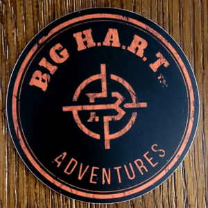 Image of black and orange big H.A.R.T. adventures logo sticker